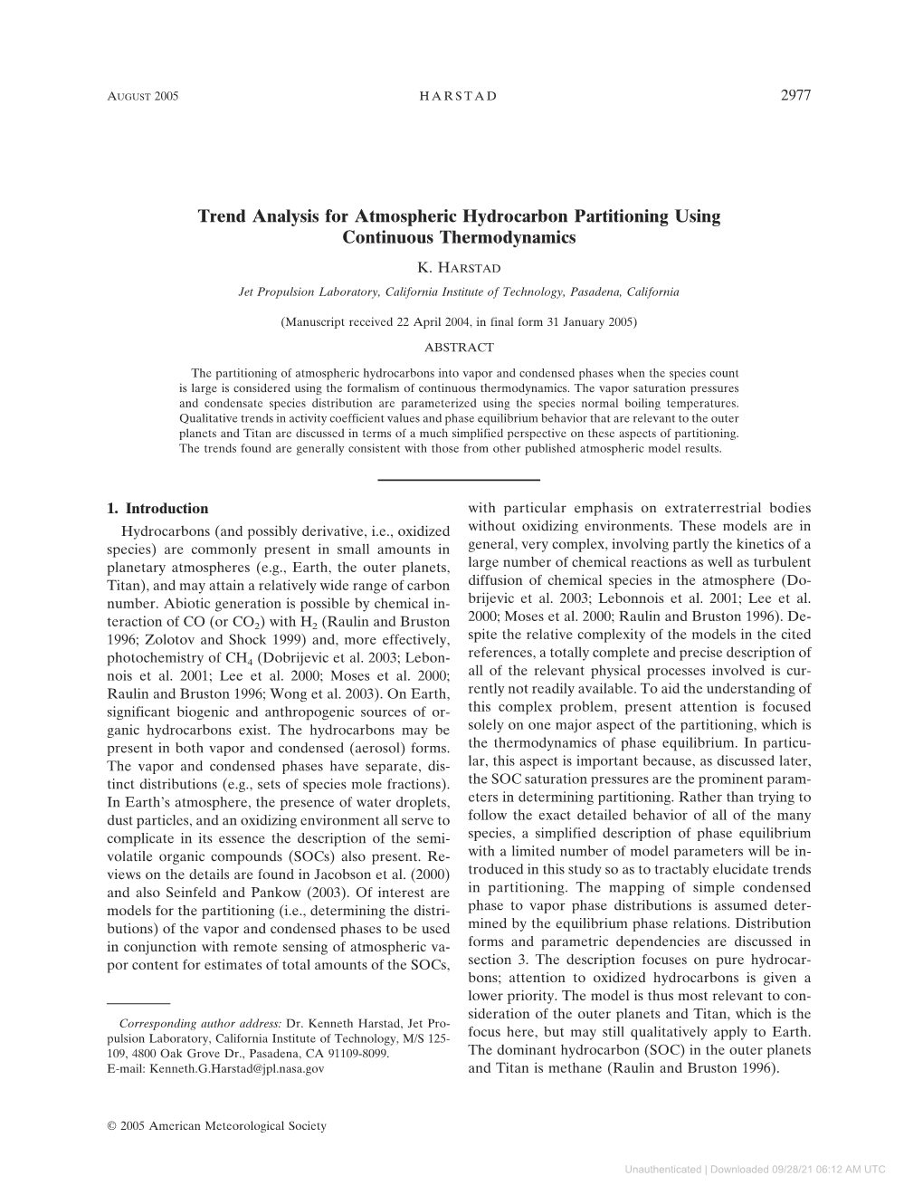 Trend Analysis for Atmospheric Hydrocarbon Partitioning Using Continuous Thermodynamics