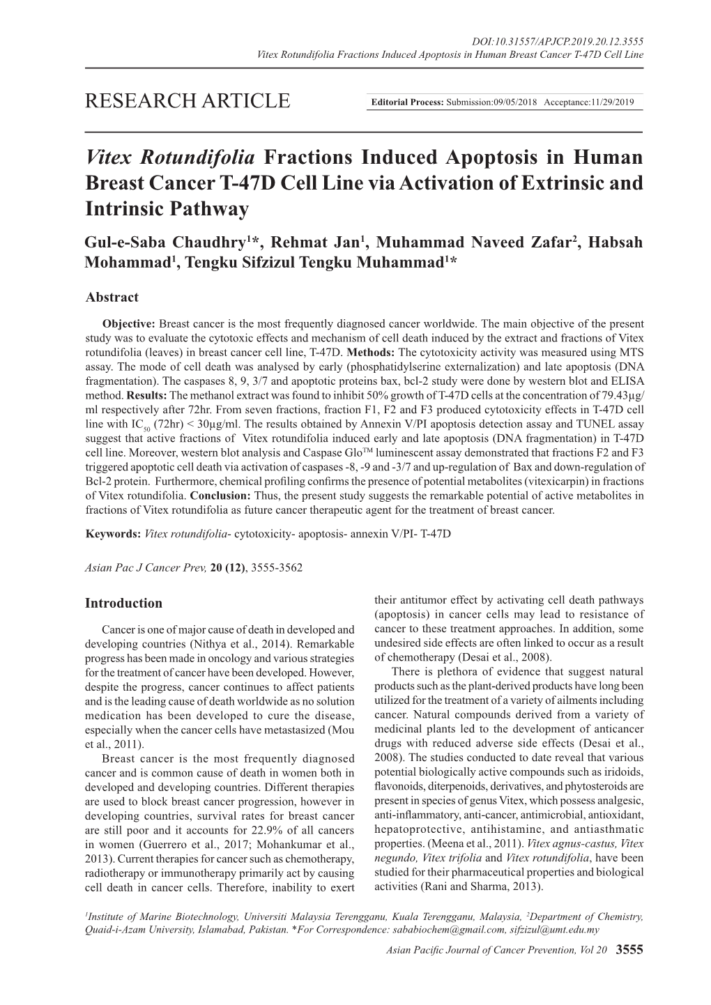 RESEARCH ARTICLE Vitex Rotundifolia Fractions Induced