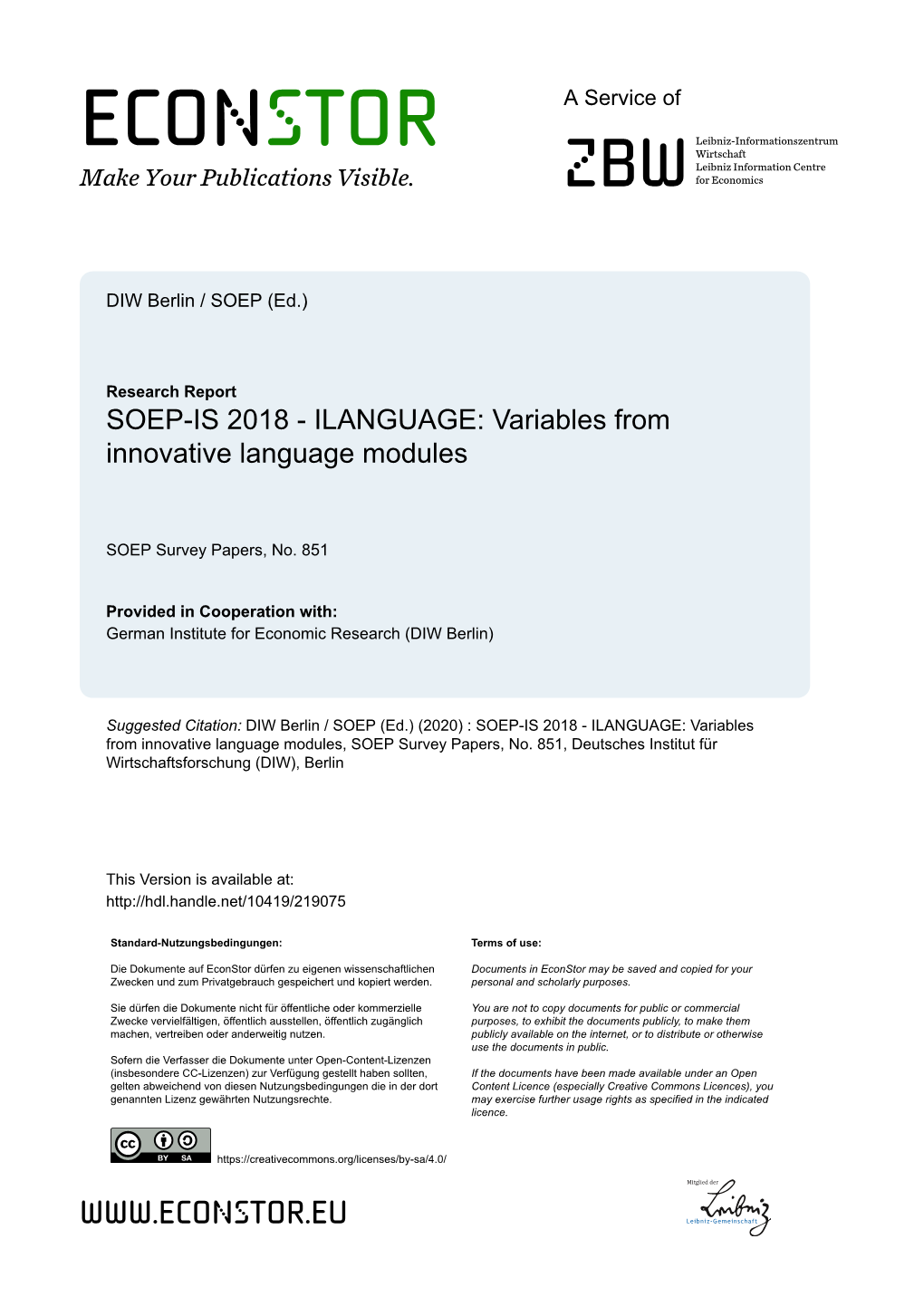 SOEP-IS 2018—ILANGUAGE: Variables from Innovative Language Modules