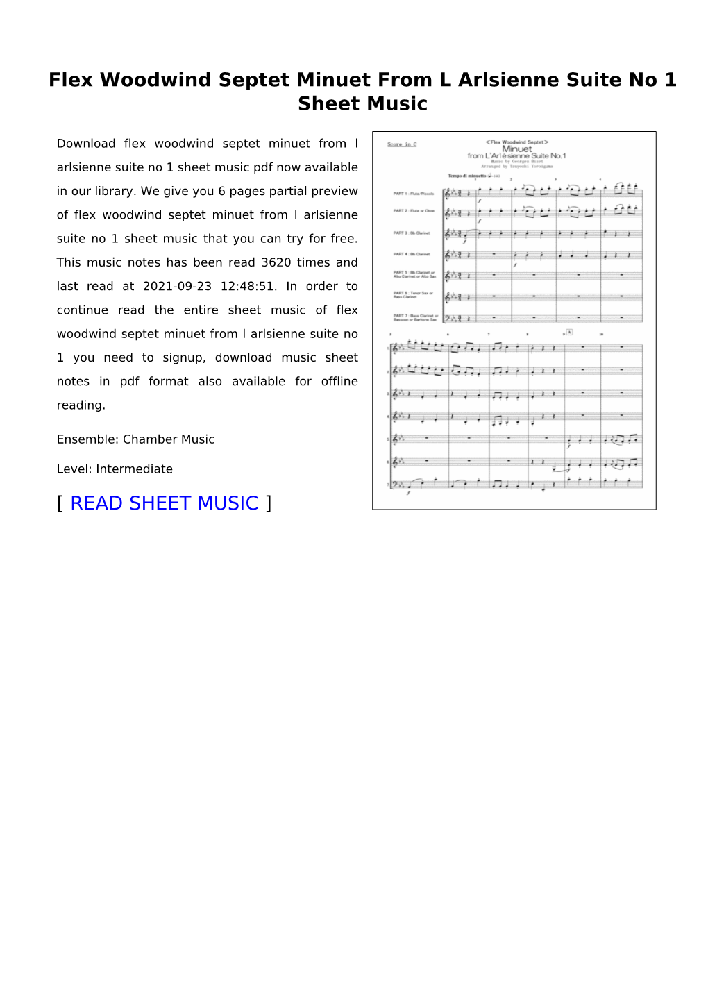 Flex Woodwind Septet Minuet from L Arlsienne Suite No 1 Sheet Music