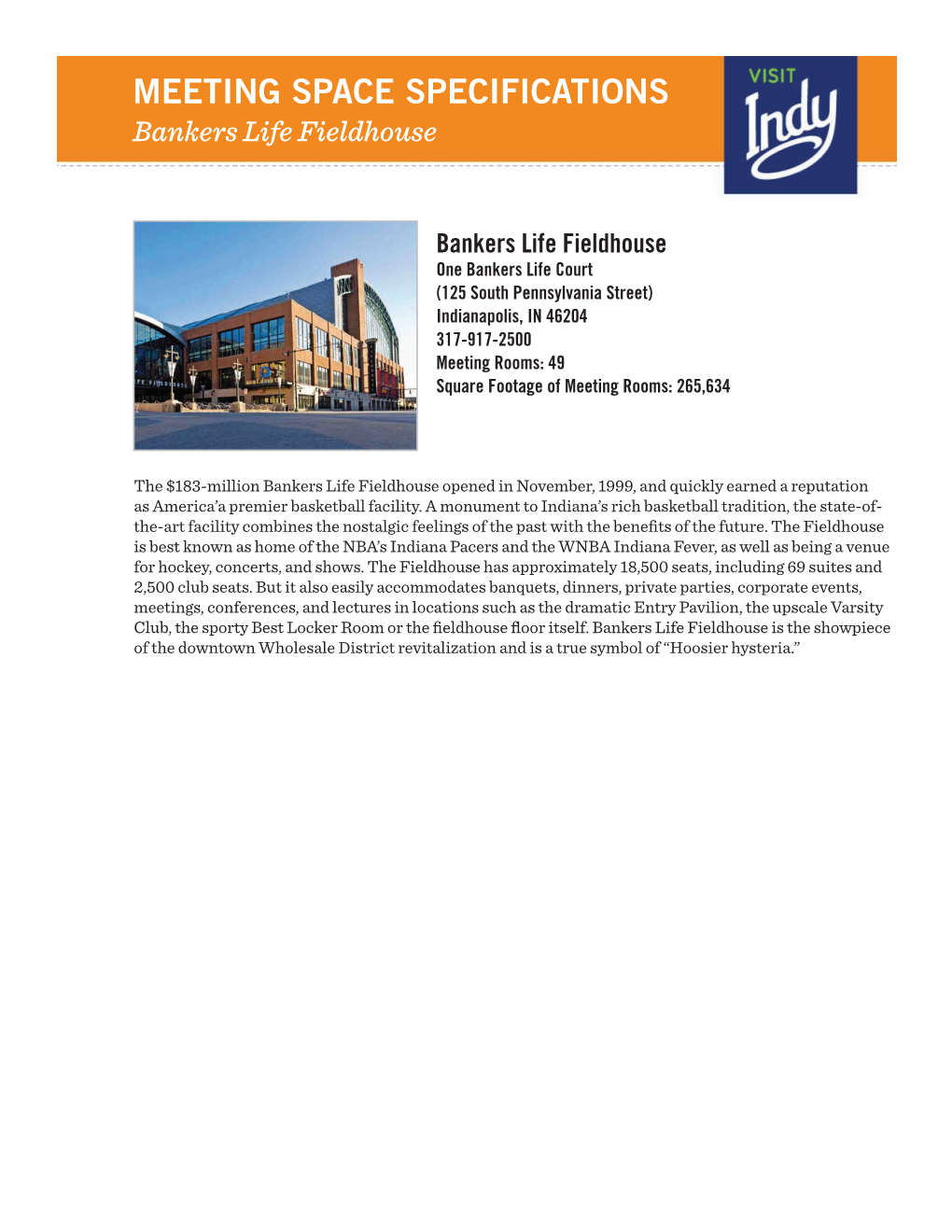 MEETING SPACE SPECIFICATIONS Bankers Life Fieldhouse