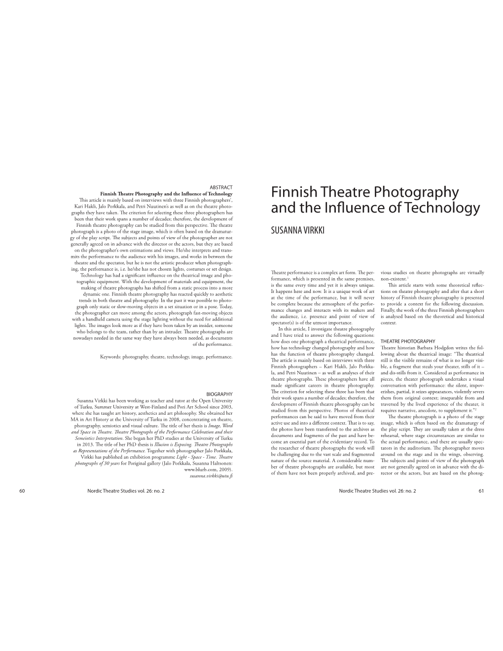 Finnish Theatre Photography and the Influence of Technology