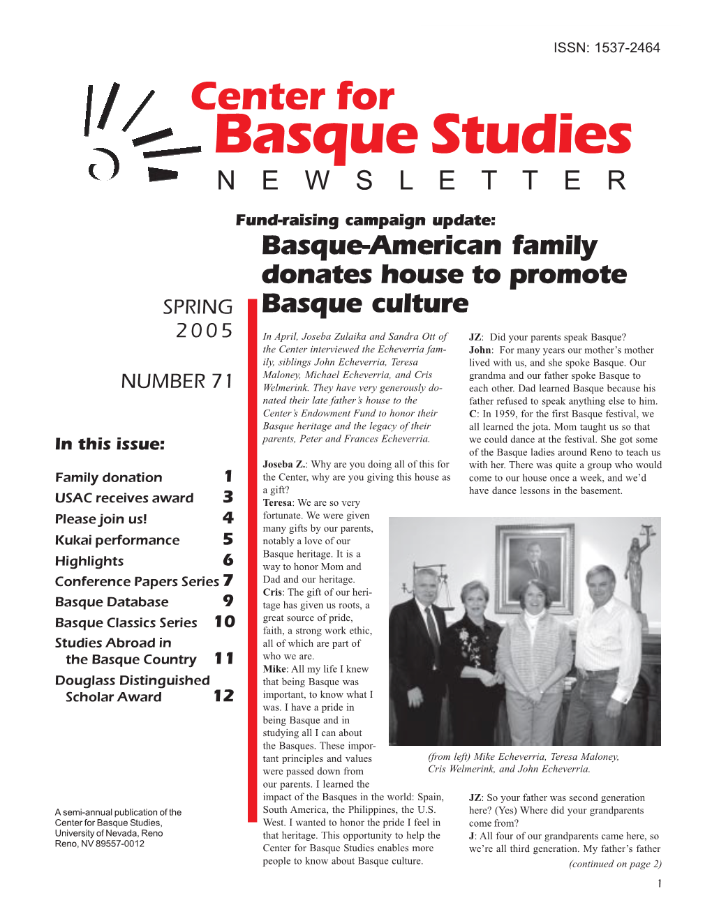 Basque Studies N E W S L E T T E R