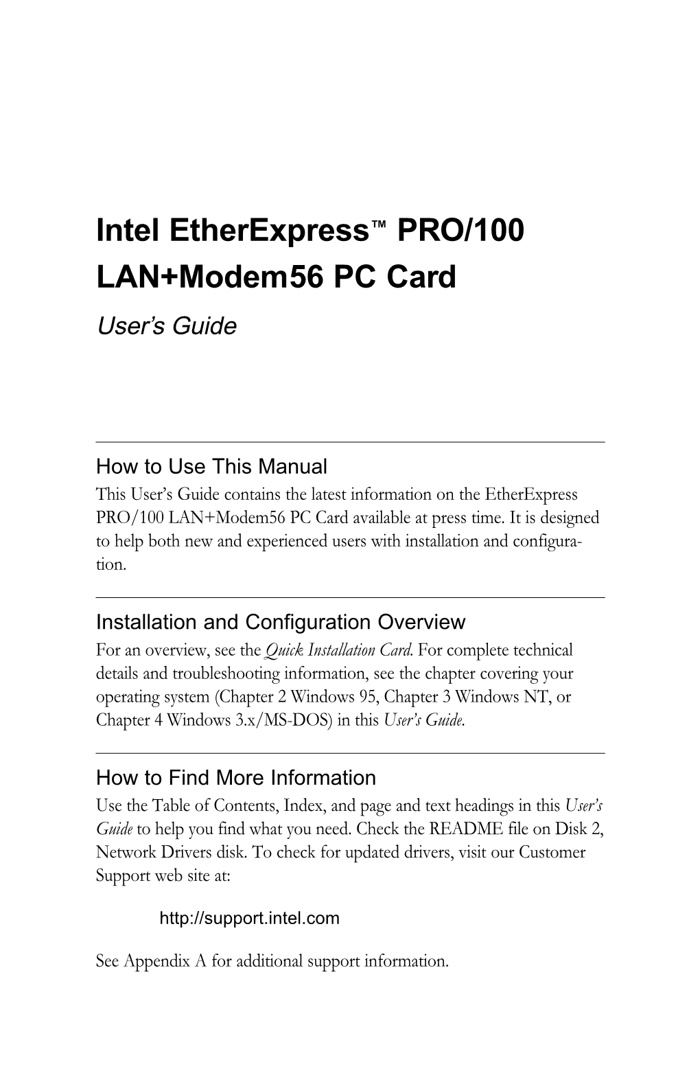 Intel Etherexpress PRO/100 LAN+Modem56 PC Card