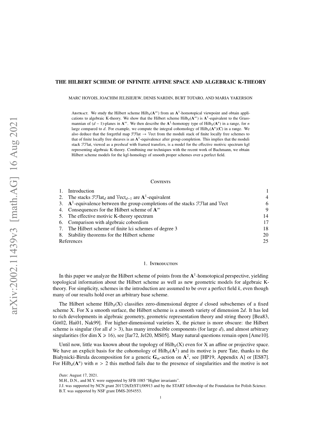 THE HILBERT SCHEME of INFINITE AFFINE SPACE and ALGEBRAIC K-THEORY 3 Cohomology Theories and the Corresponding Transfers Is Given in [?, §1.1]