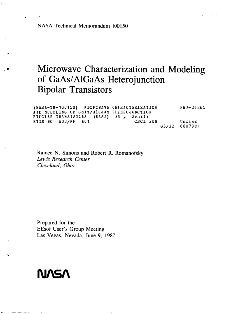 Microwave Characterization and Modeling of Gaas/Algaas Heterojunction Bipolar Transistors