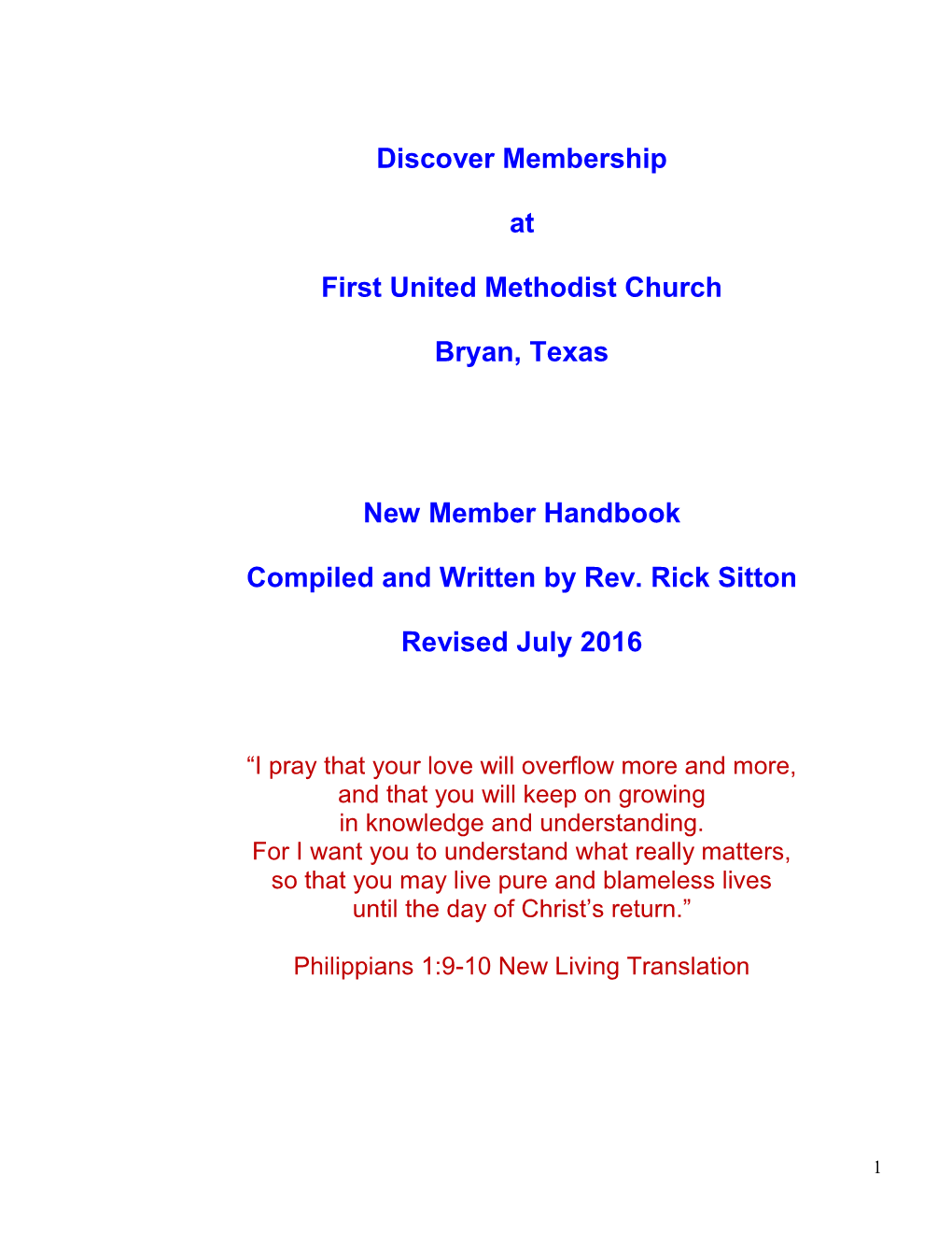 Discover Membership at First United Methodist Church Bryan, Texas