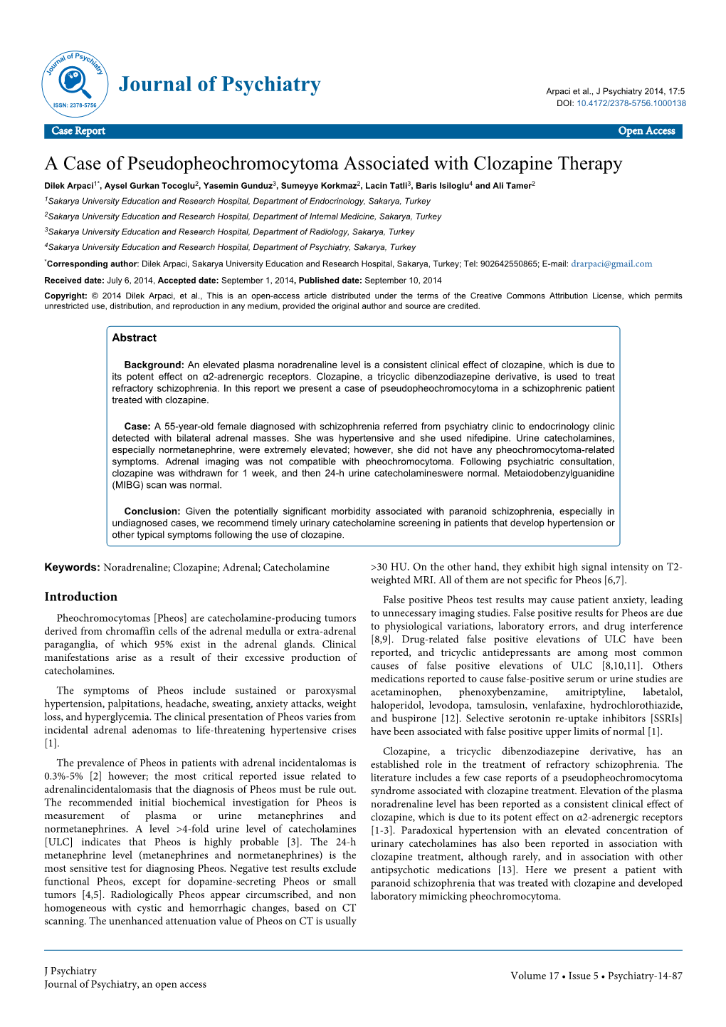 A Case of Pseudopheochromocytoma Associated with Clozapine Therapy