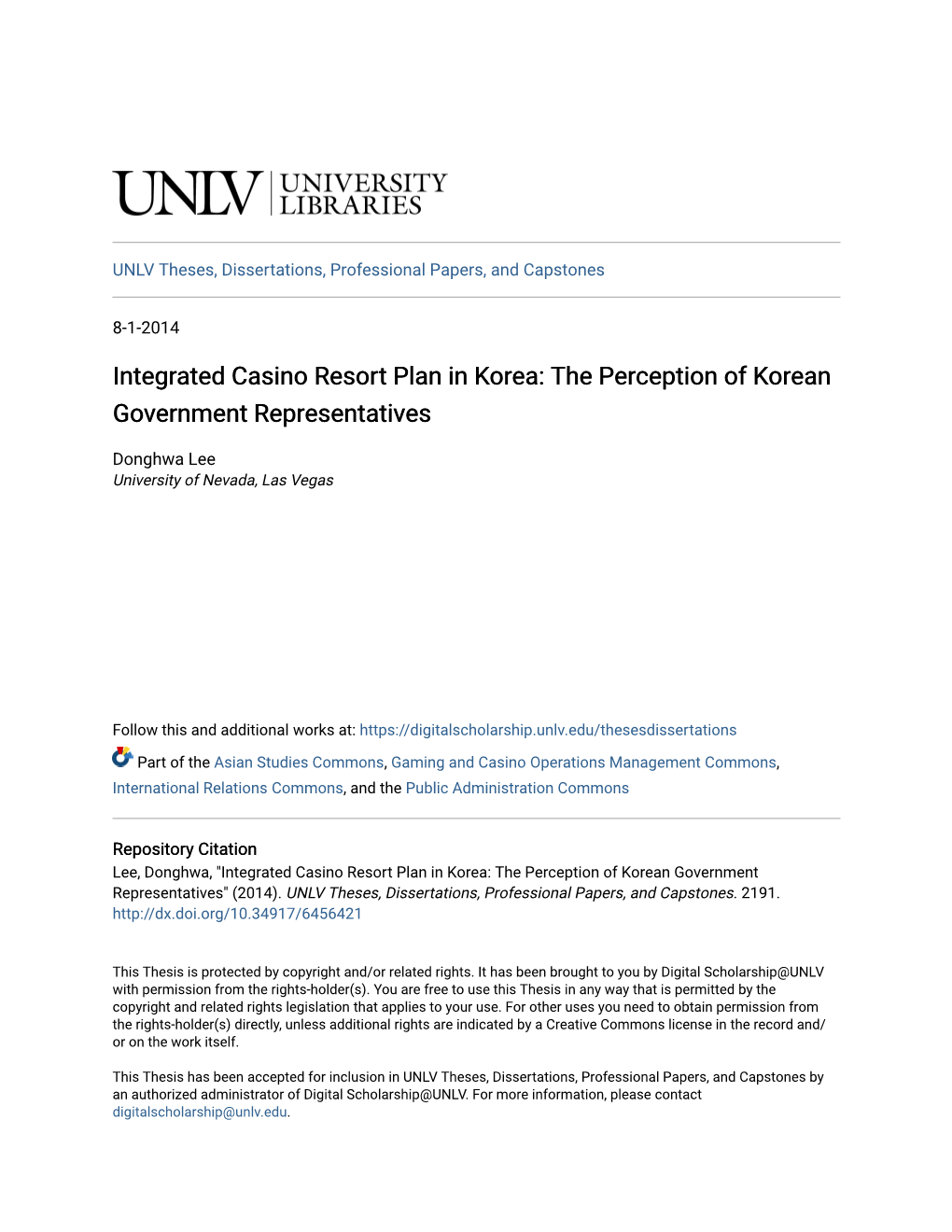 Integrated Casino Resort Plan in Korea: the Perception of Korean Government Representatives