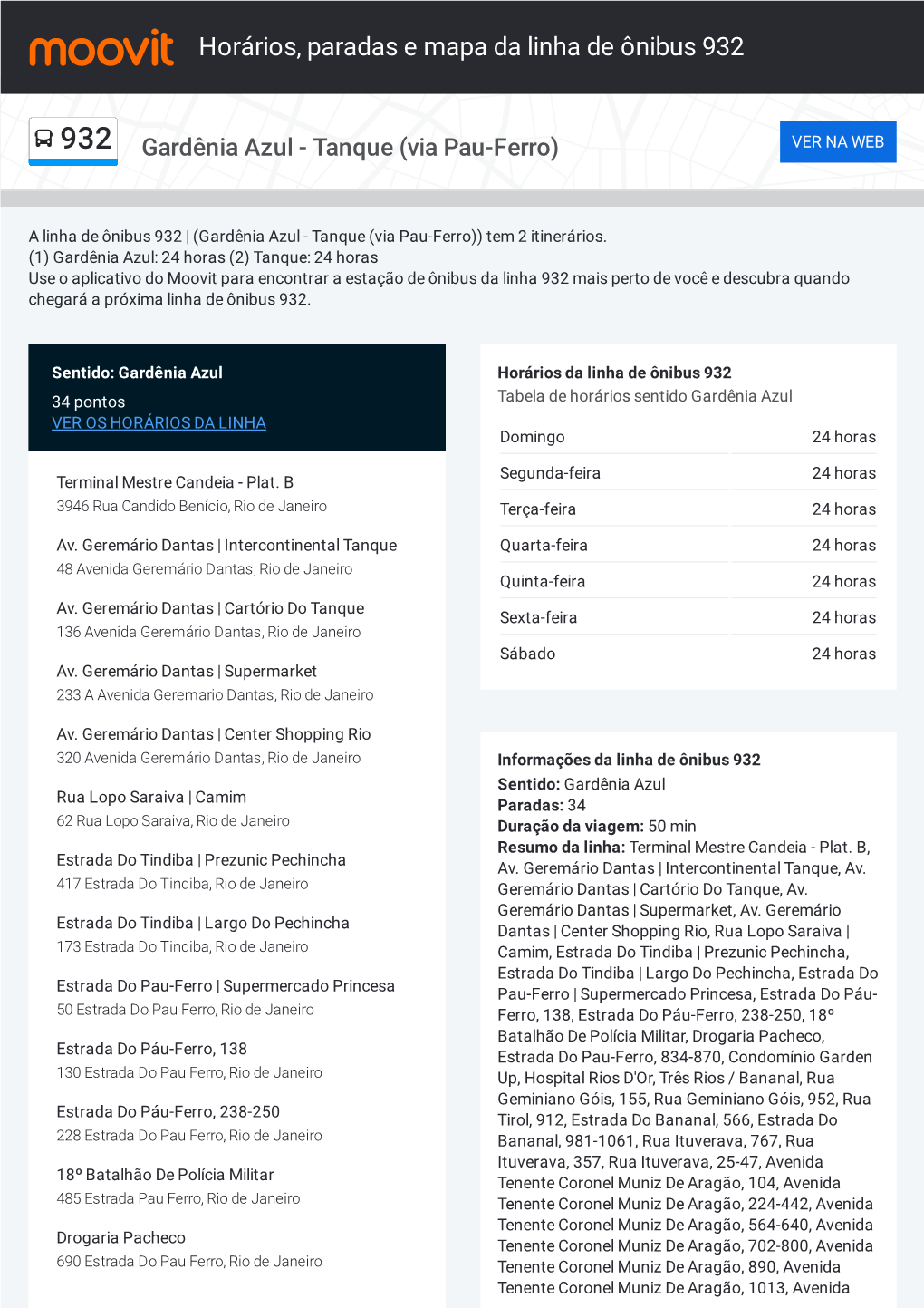 Horários, Paradas E Mapa Da Linha De Ônibus 932
