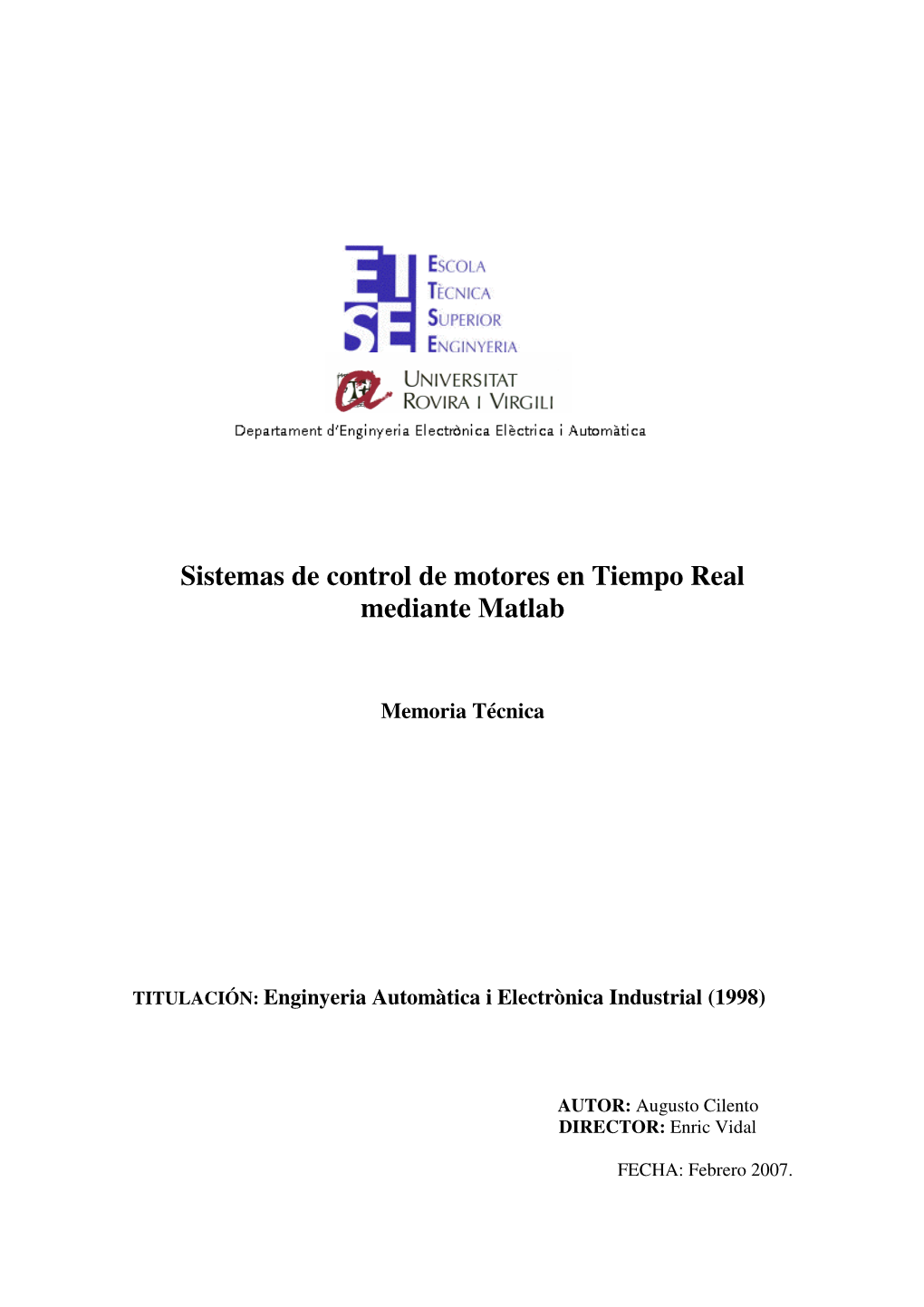 Sistemas De Control De Motores En Tiempo Real Mediante Matlab