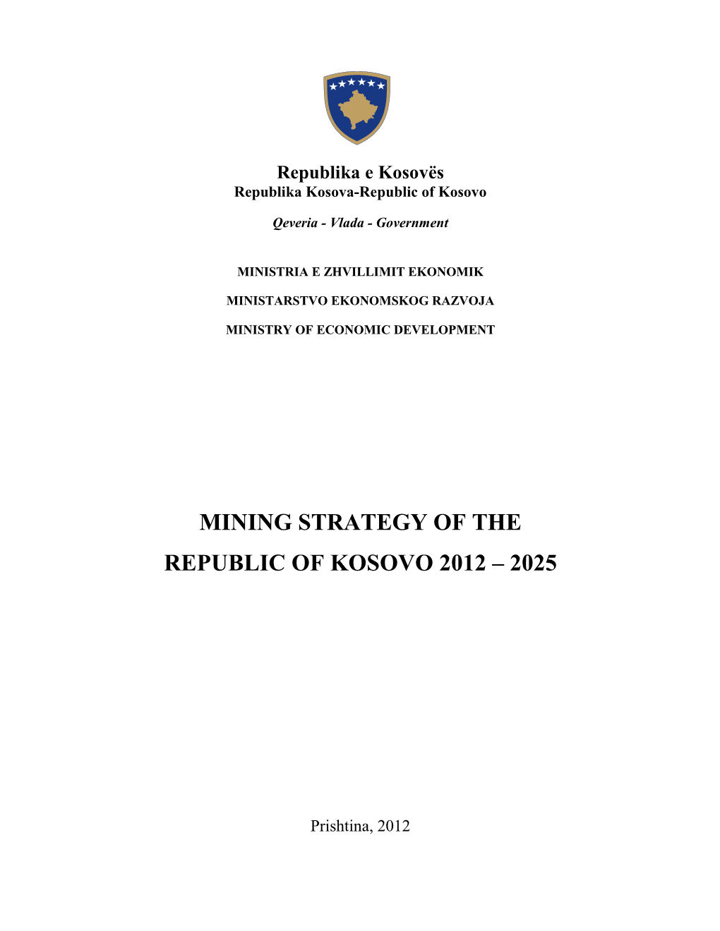 Strategjia Minerare E Republikës Së Kosovës 2012-2025