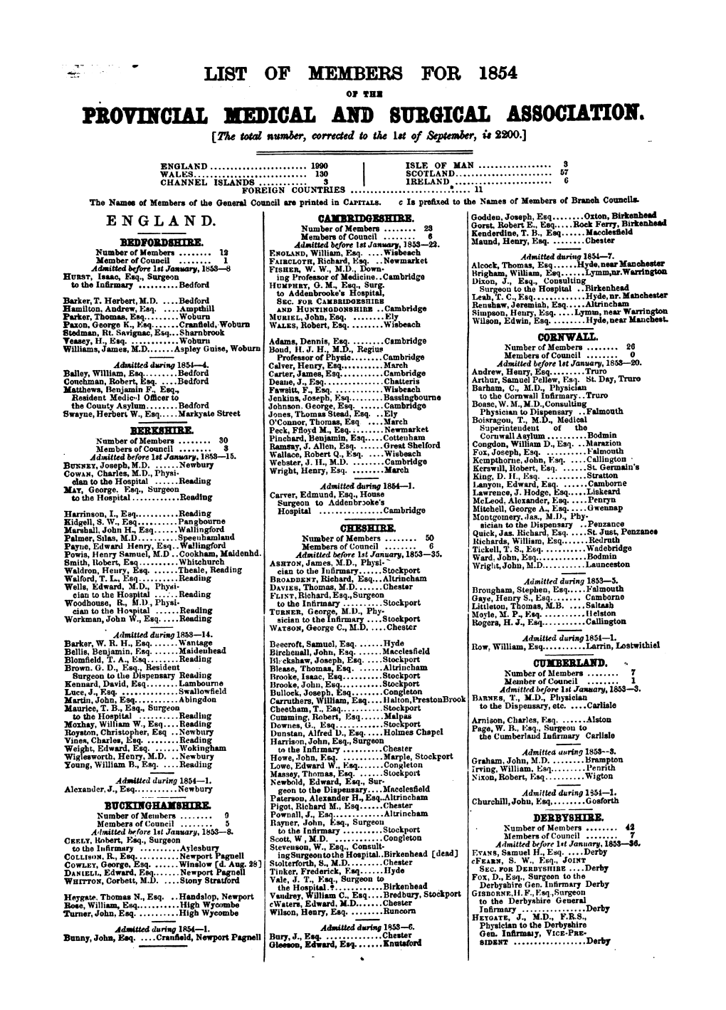 PROVINCIAL NEDICAL and SURGICAL ASSOCIATION. [The Talnmbr, Cormced to Oat Ist of &Pamer, Ie 22W0.]