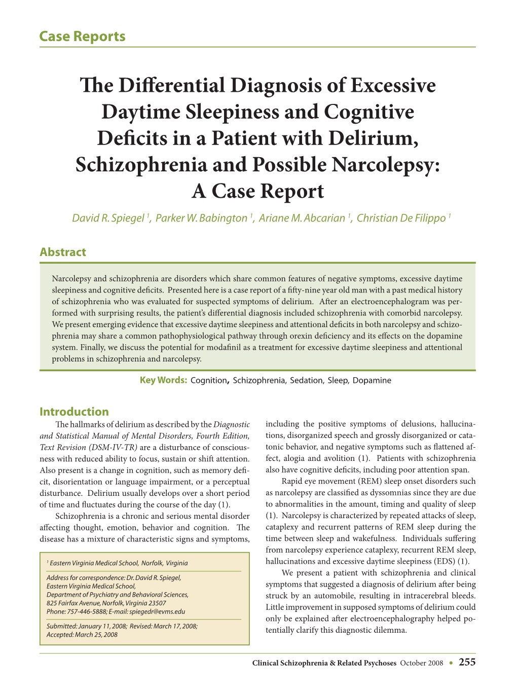 The Differential Diagnosis of Excessive Daytime Sleepiness And