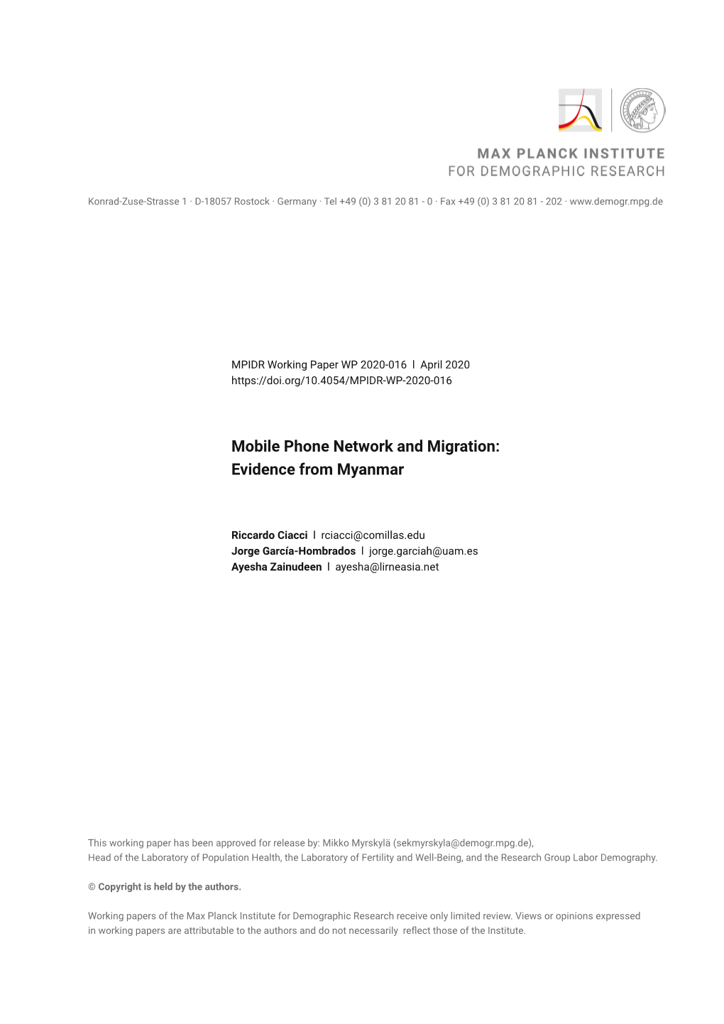 Mobile Phone Network and Migration: Evidence from Myanmar
