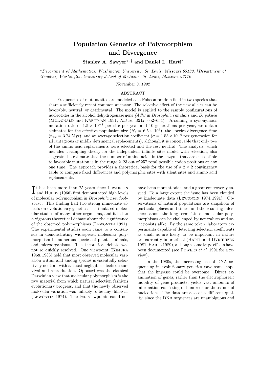 Population Genetics of Polymorphism and Divergence Stanley A