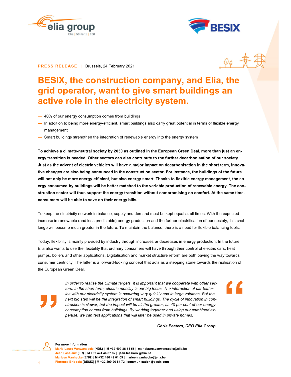 BESIX, the Construction Company, and Elia, the Grid Operator, Want to Give Smart Buildings an Active Role in the Electricity System