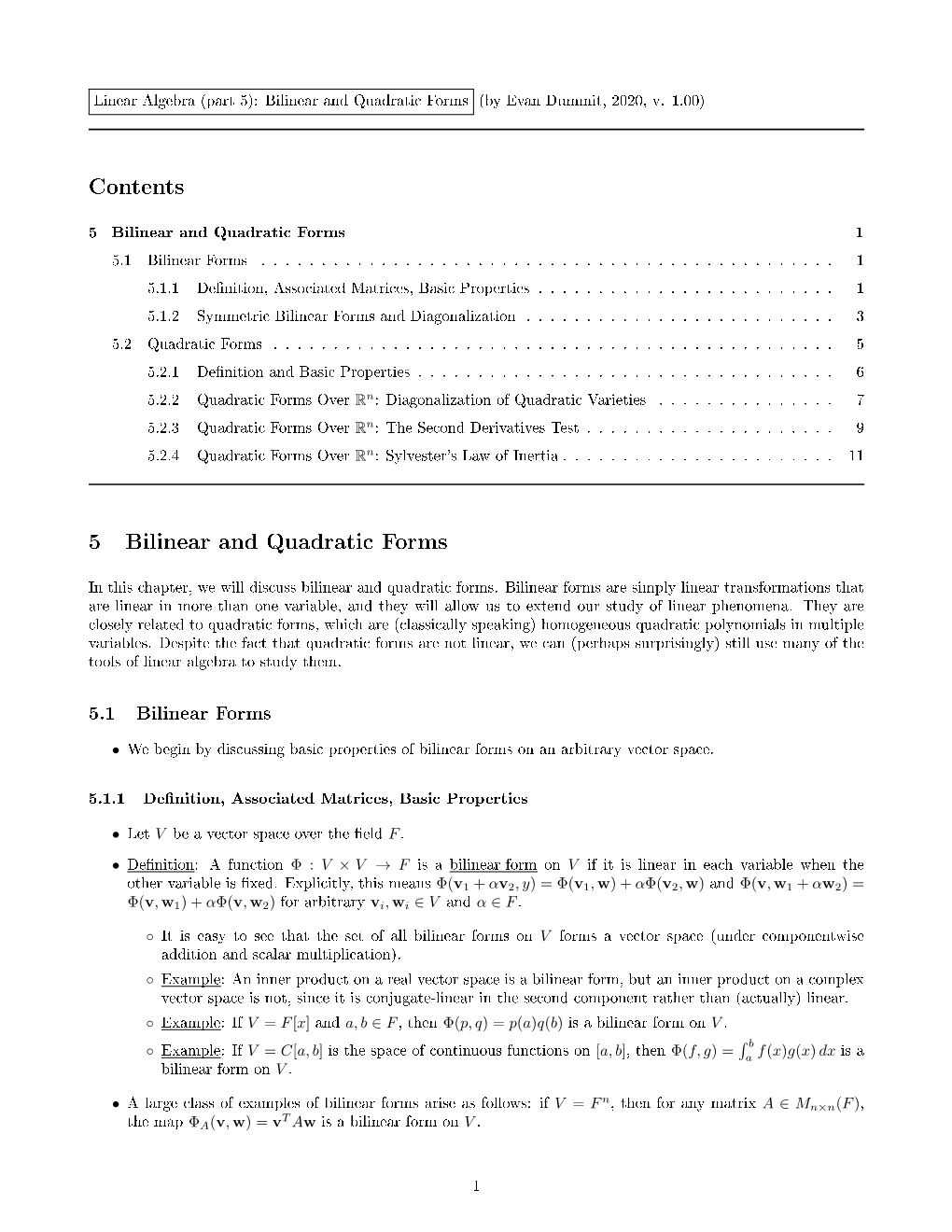 Contents 5 Bilinear and Quadratic Forms