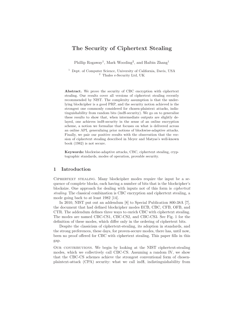 The Security of Ciphertext Stealing