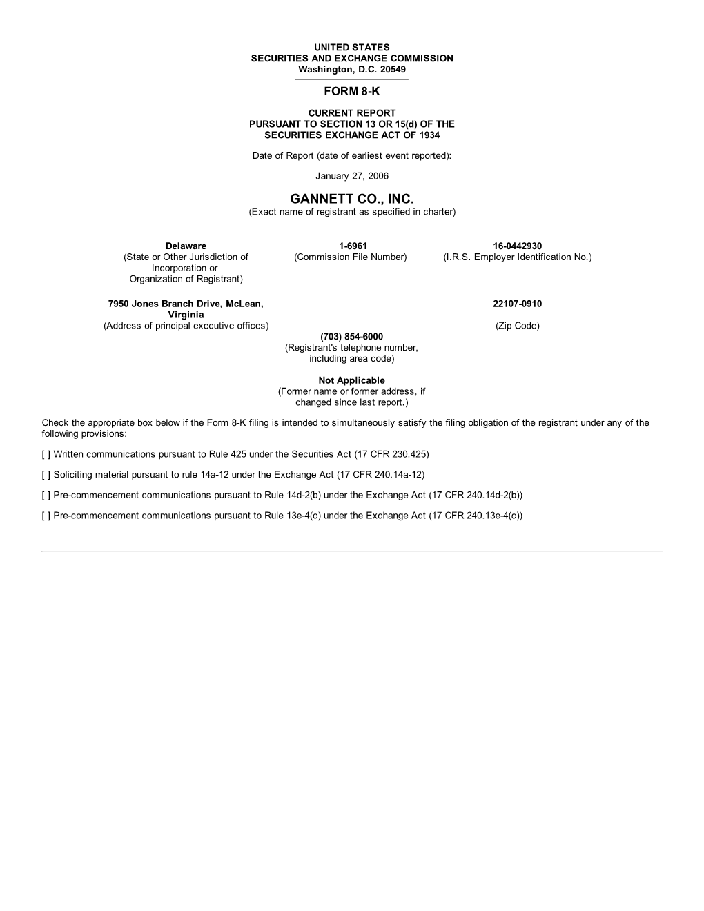 GANNETT CO., INC. (Exact Name of Registrant As Specified in Charter)