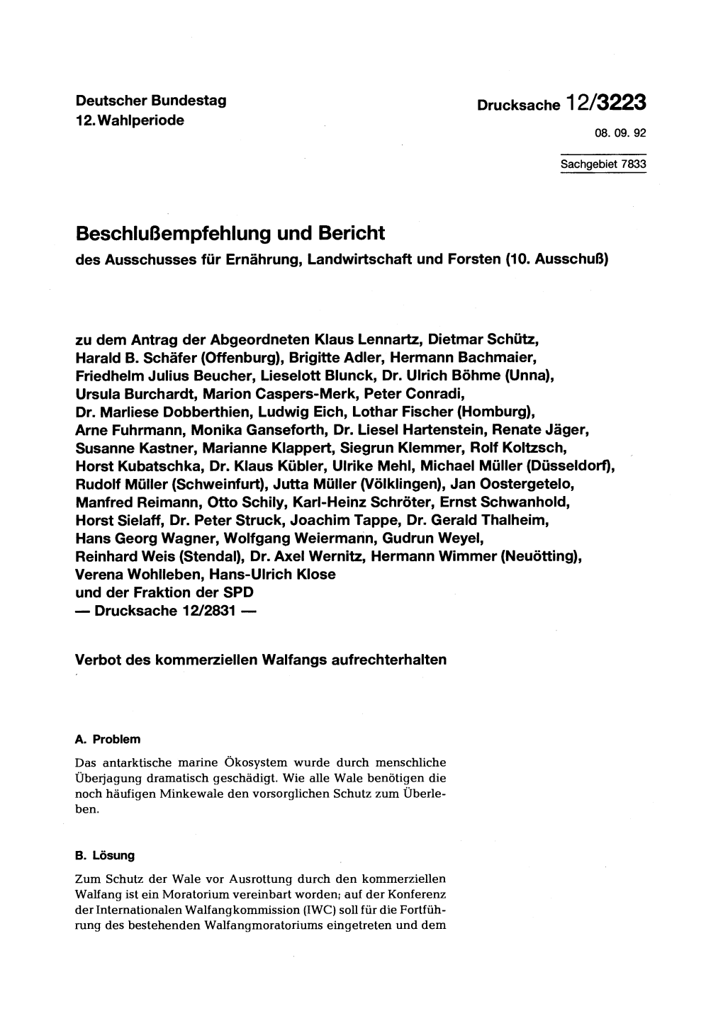 Beschlußempfehlung Und Bericht Des Ausschusses Für Ernährung, Landwirtschaft Und Forsten (10