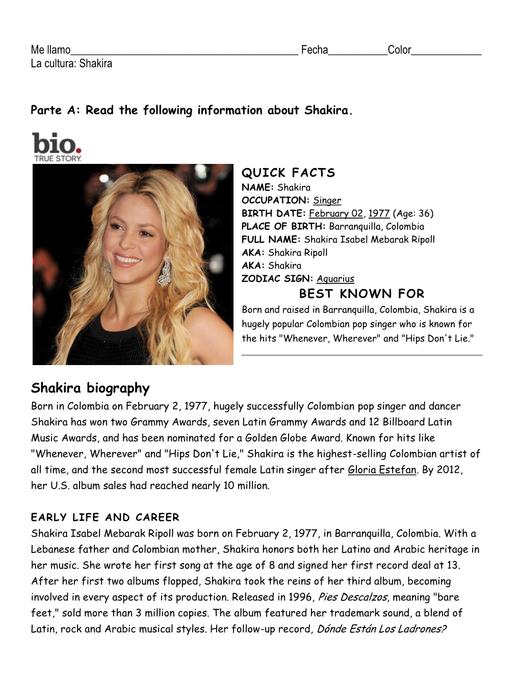 Shakira Biography