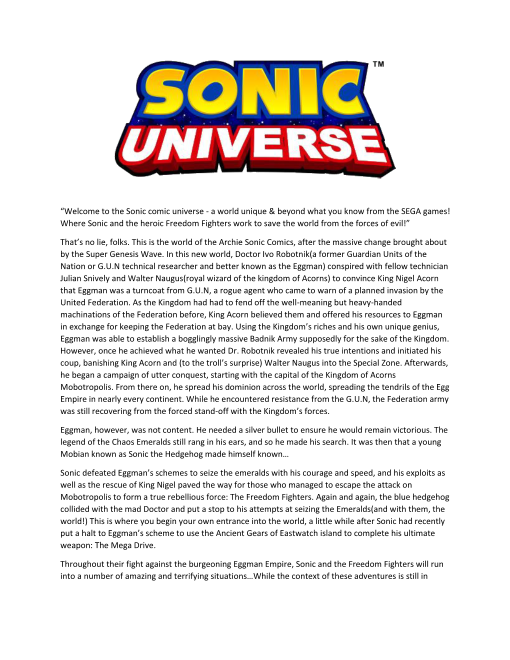 “Welcome to the Sonic Comic Universe