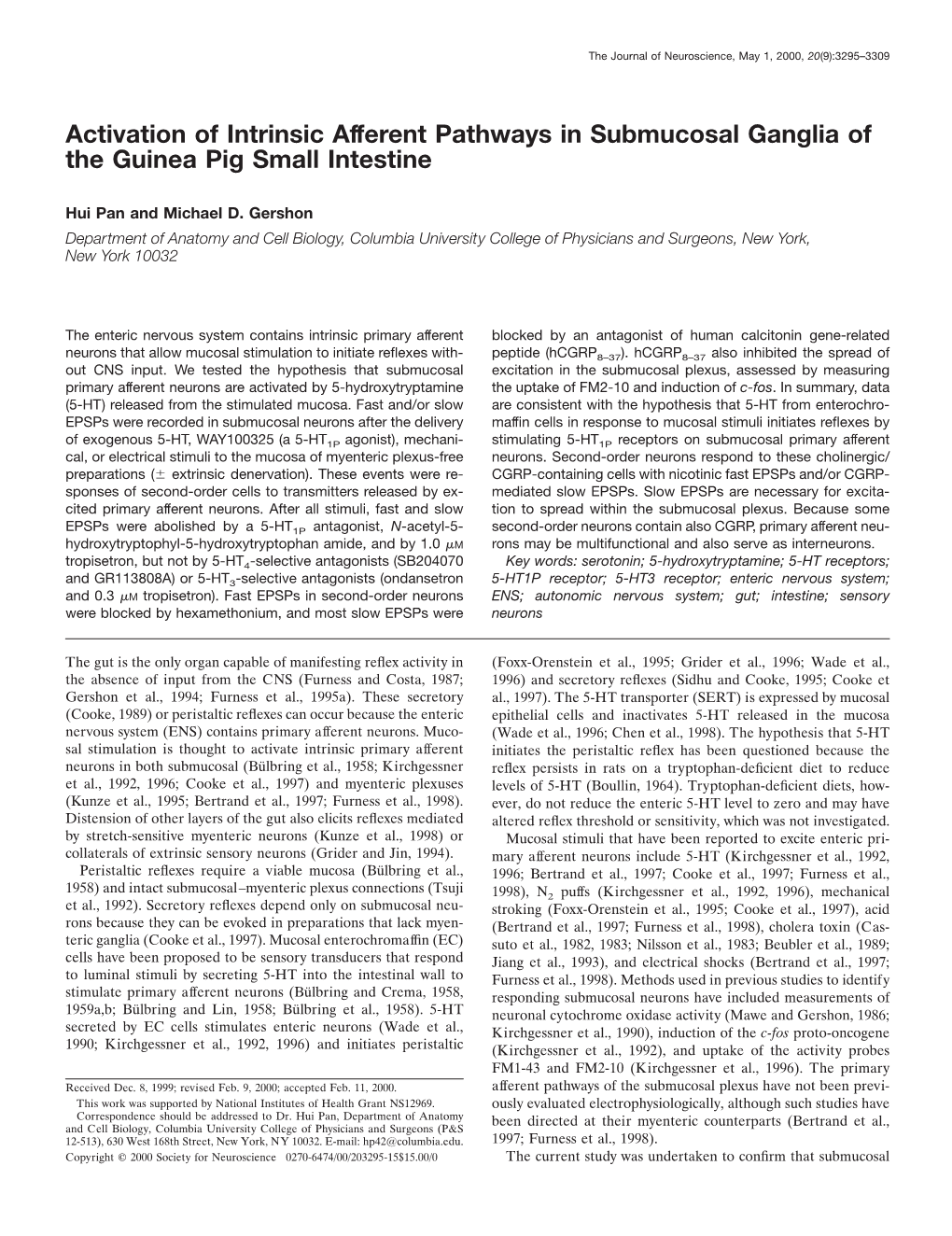 Activation of Intrinsic Afferent Pathways in Submucosal Ganglia of the Guinea Pig Small Intestine