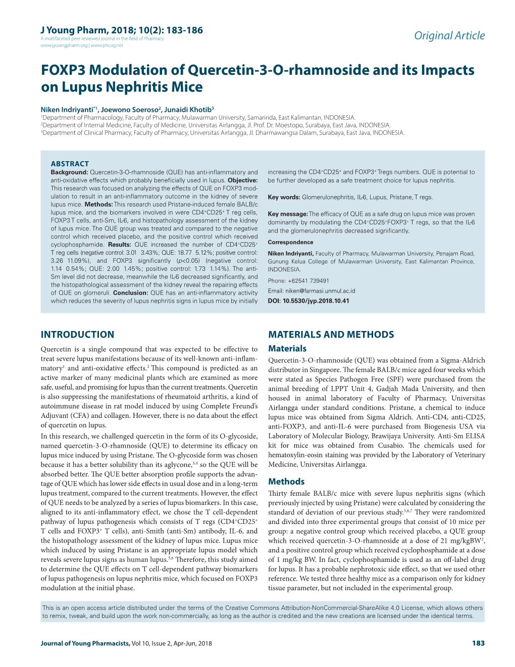 FOXP3 Modulation of Quercetin-3-O-Rhamnoside and Its Impacts on Lupus Nephritis Mice