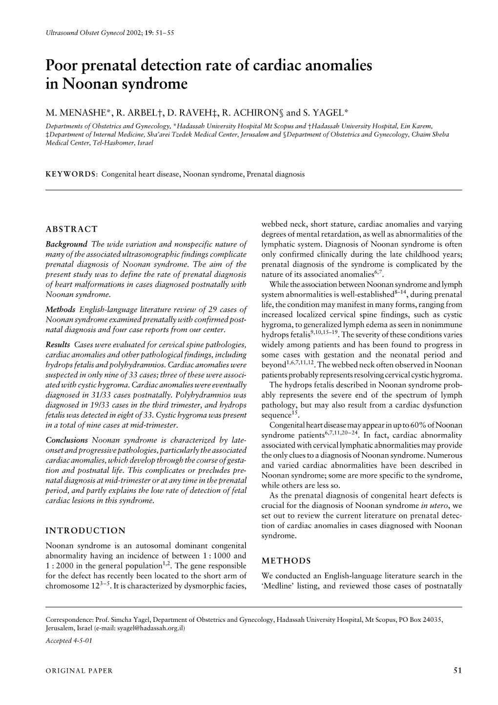 Poor Prenatal Detection Rate of Cardiac Anomalies in Noonan Syndrome