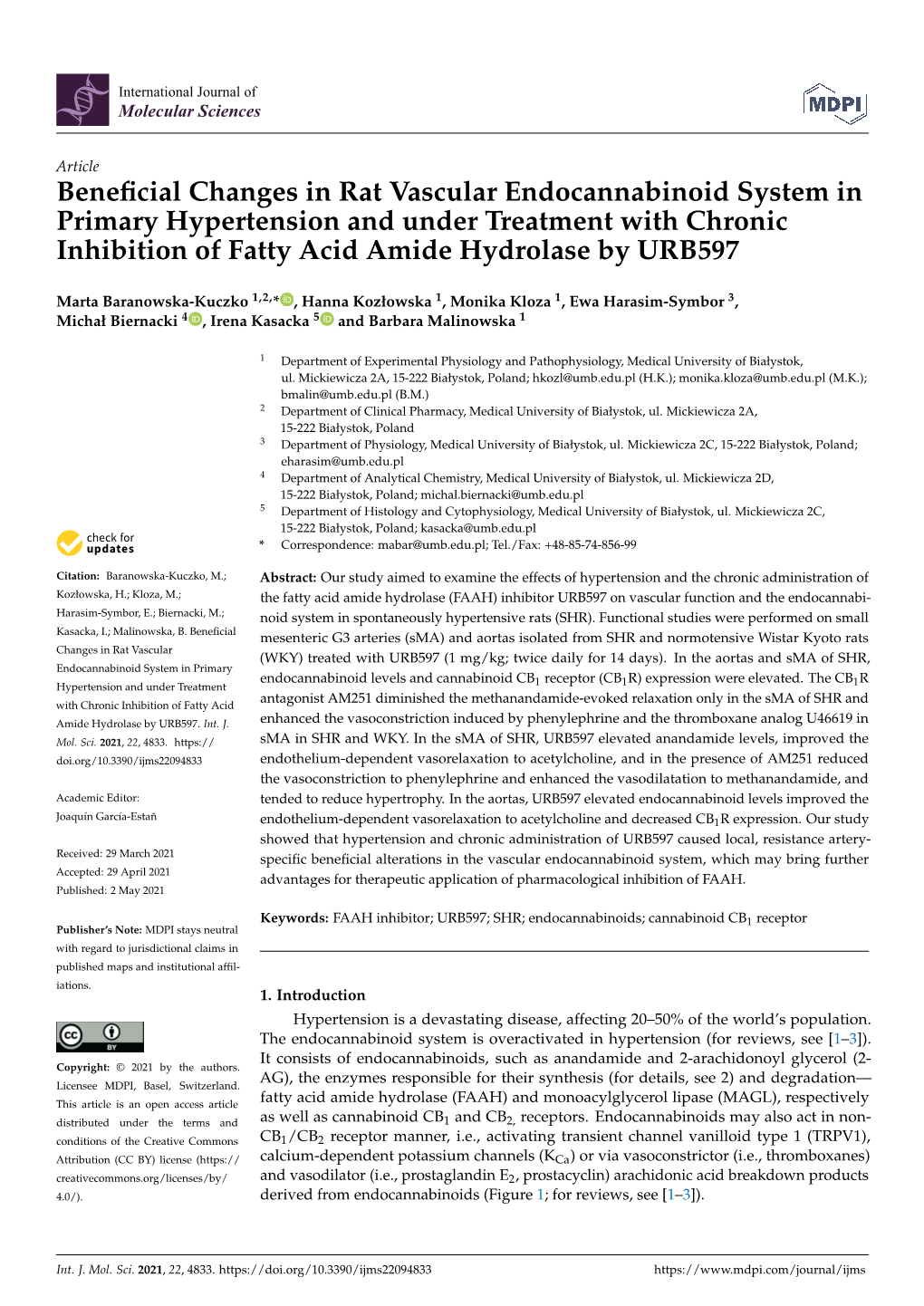 Beneficial Changes in Rat Vascular Endocannabinoid System In