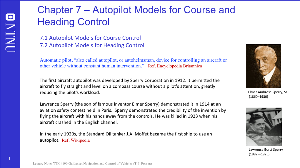 Chapter 7 – Autopilot Models for Course and Heading Control