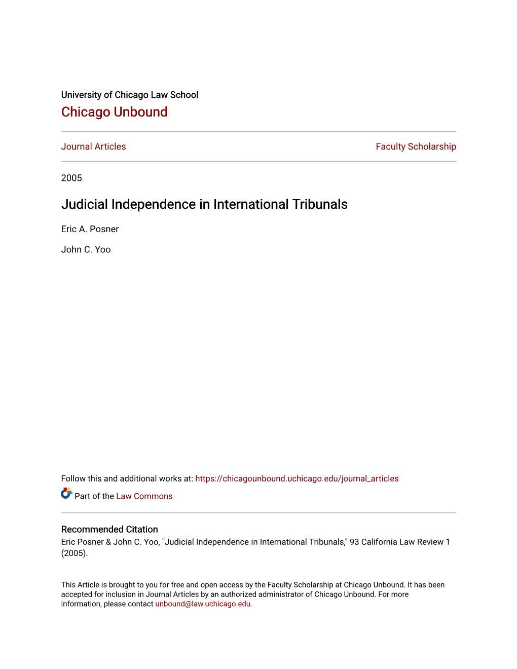 Judicial Independence in International Tribunals