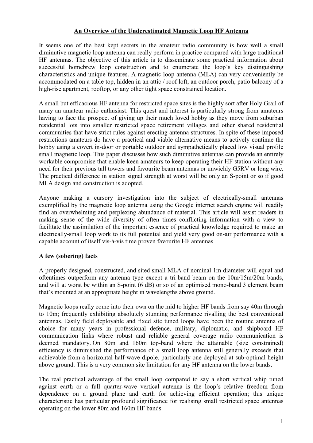 An Overview of the Underestimated Magnetic Loop HF Antenna