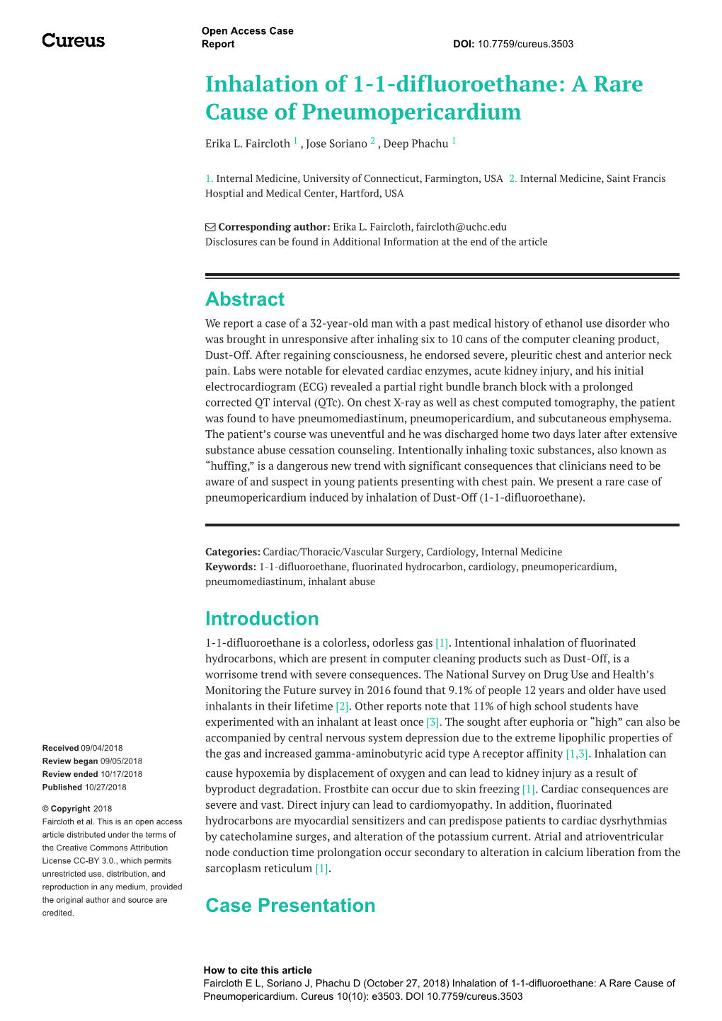 Inhalation of 1-1-Difluoroethane: a Rare Cause of Pneumopericardium