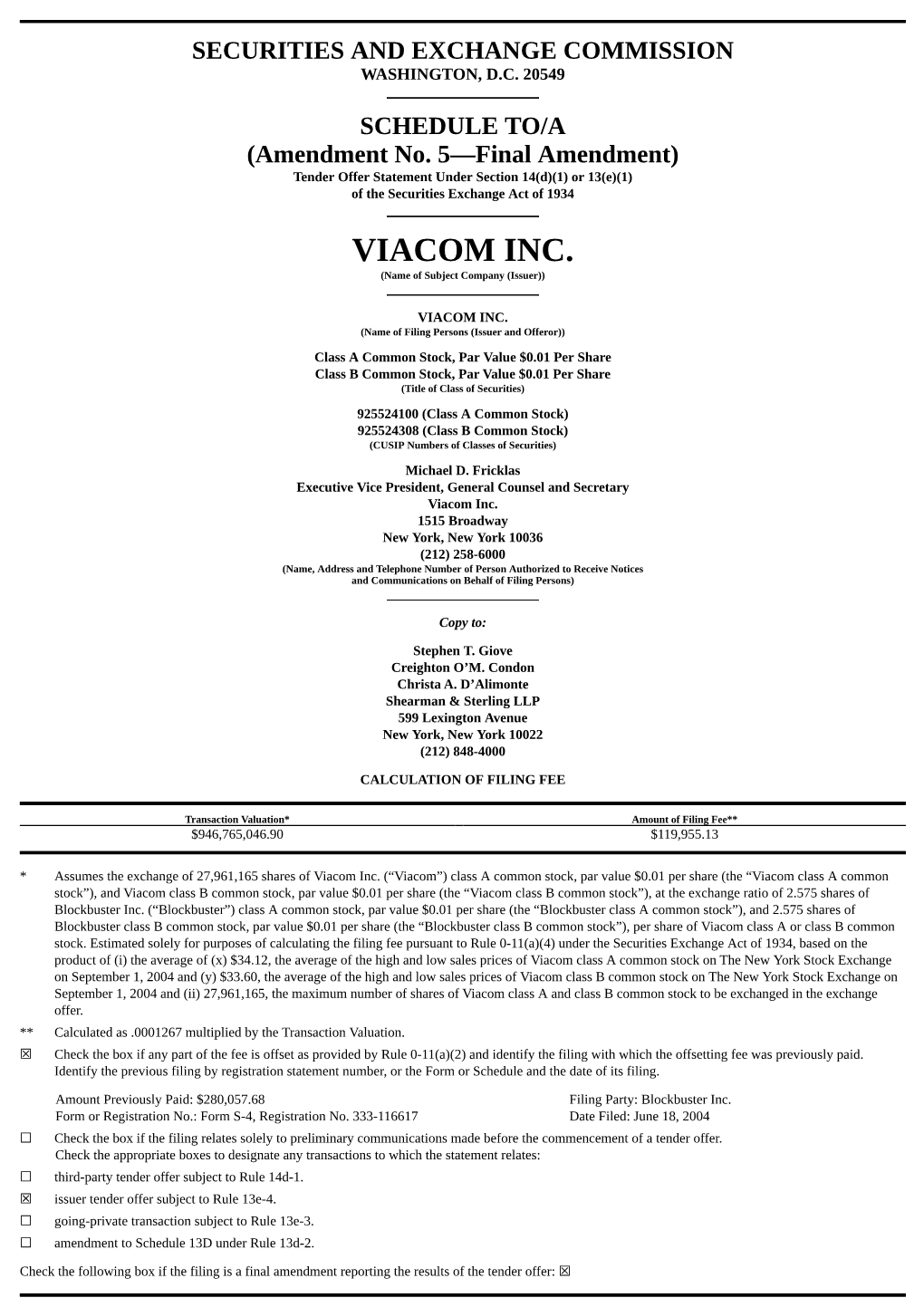 VIACOM INC. (Name of Subject Company (Issuer))