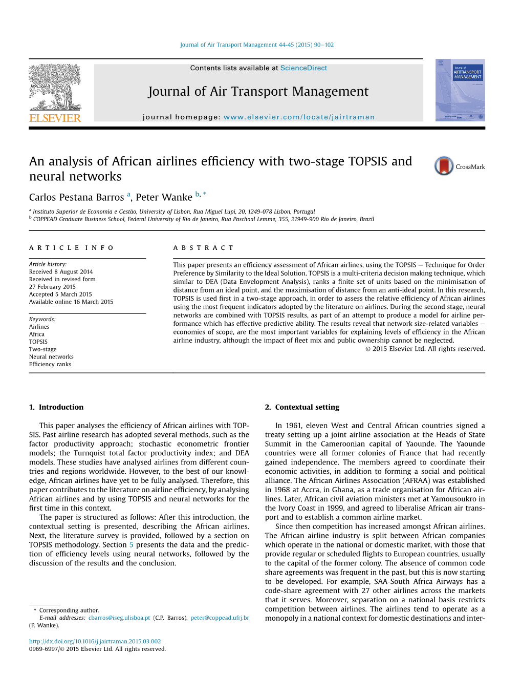 An Analysis of African Airlines Efficiency with Two-Stage TOPSIS