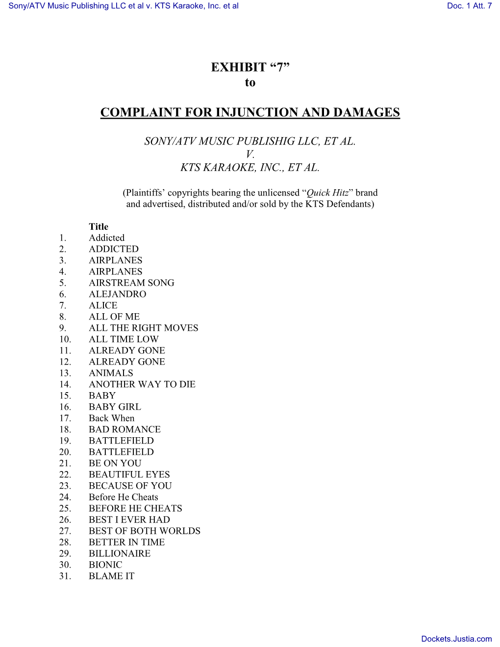 COMPLAINT Against KTS Karaoke, Inc. and Timmy Sun Ton (Filing