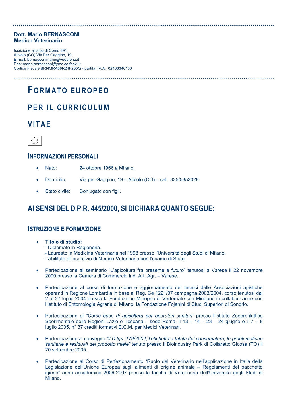 Formato Europeo Per Il Curriculum