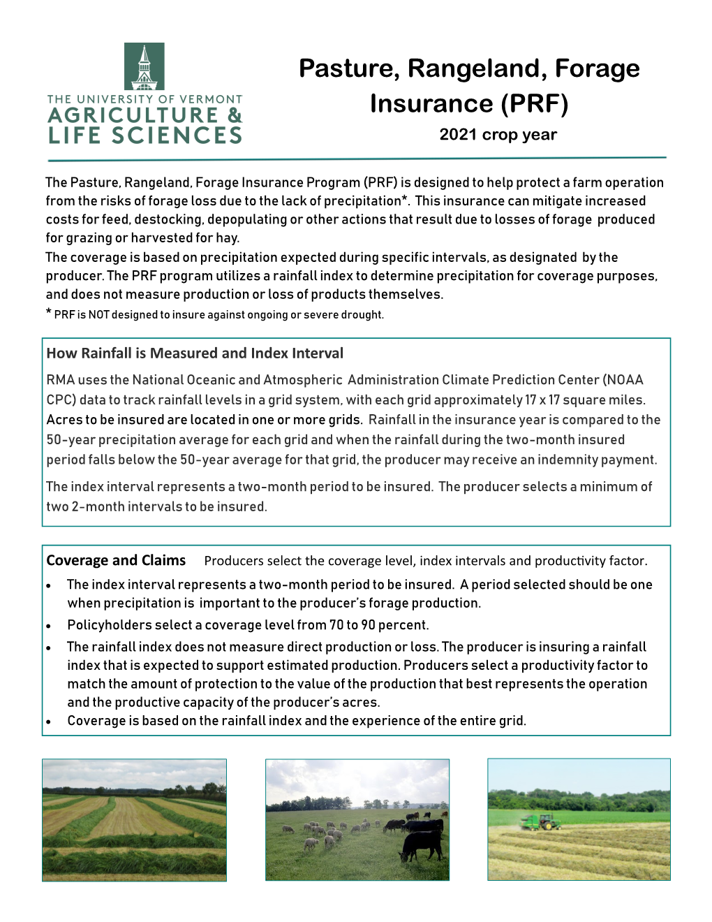 Pasture, Rangeland, Forage Insurance (PRF) 2021 Crop Year