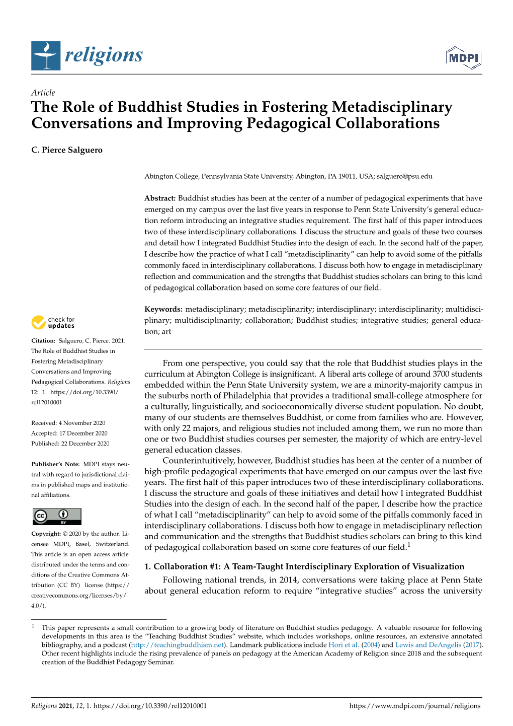 The Role of Buddhist Studies in Fostering Metadisciplinary Conversations and Improving Pedagogical Collaborations