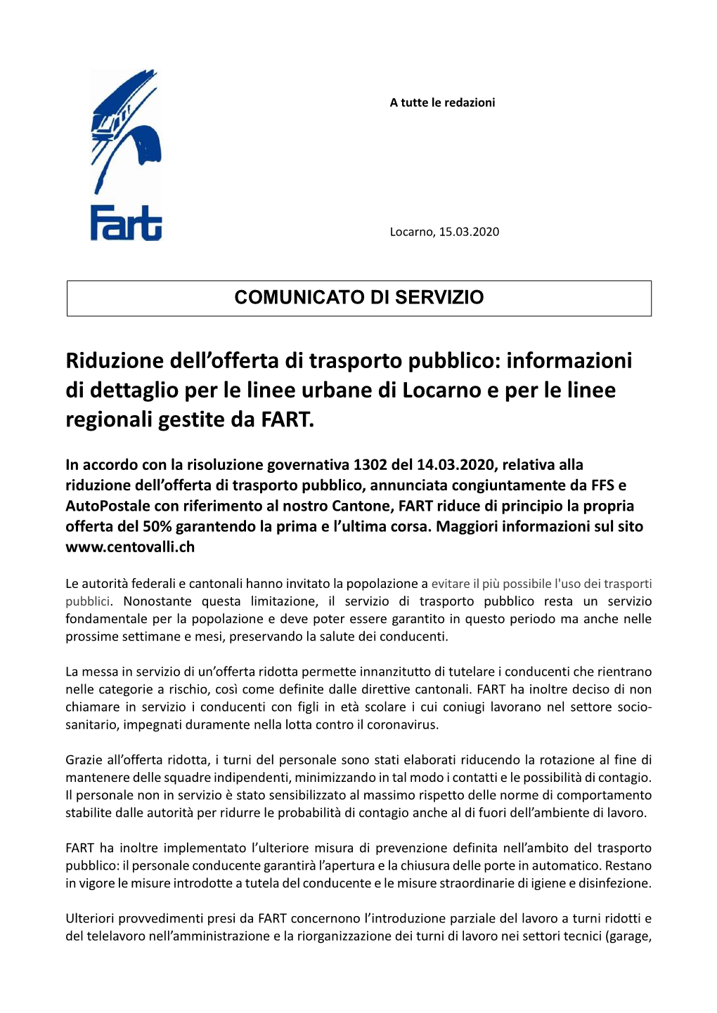 Informazioni Di Dettaglio Per Le Linee Urbane Di Locarno E Per Le Linee Regionali Gestite Da FART