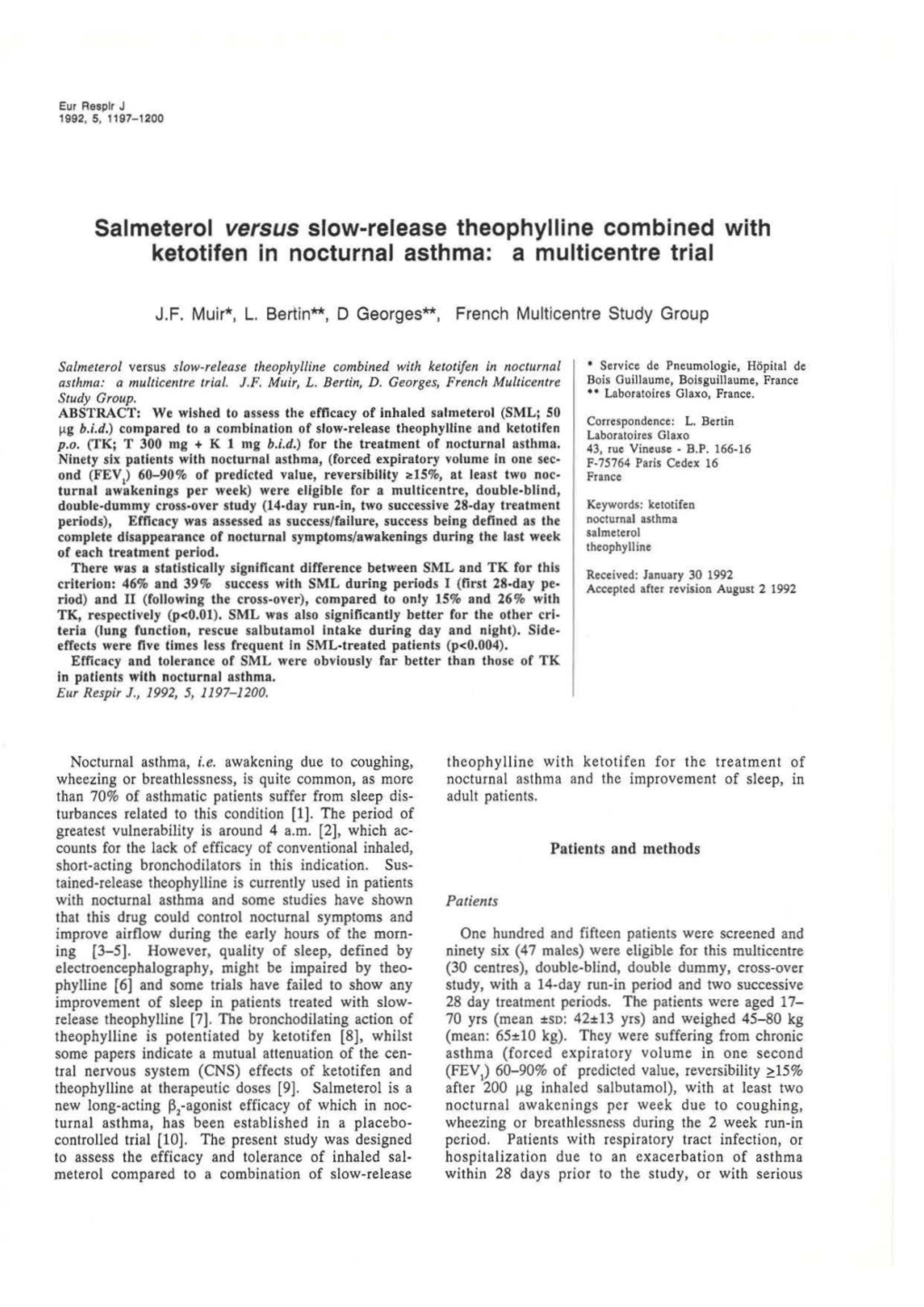 Salmeterol Versus Slow-Release Theophylline Combined with Ketotifen in Nocturnal Asthma: a Multicentre Trial