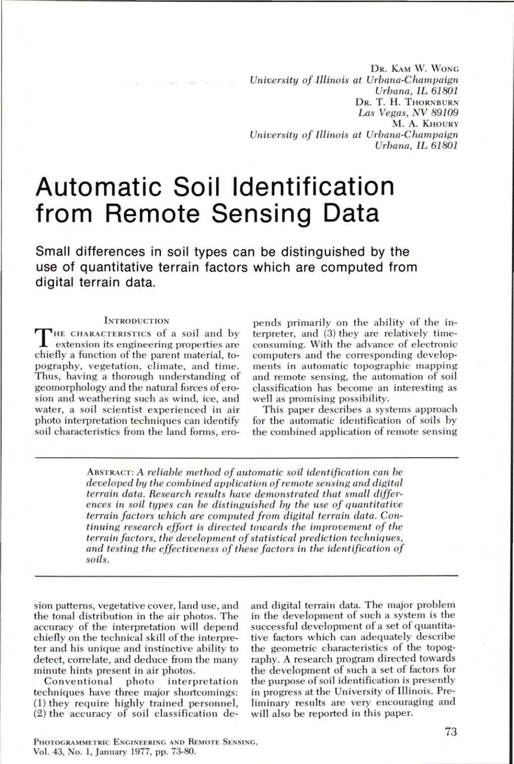 Automatic Soil Identification from Remote Sensing Data