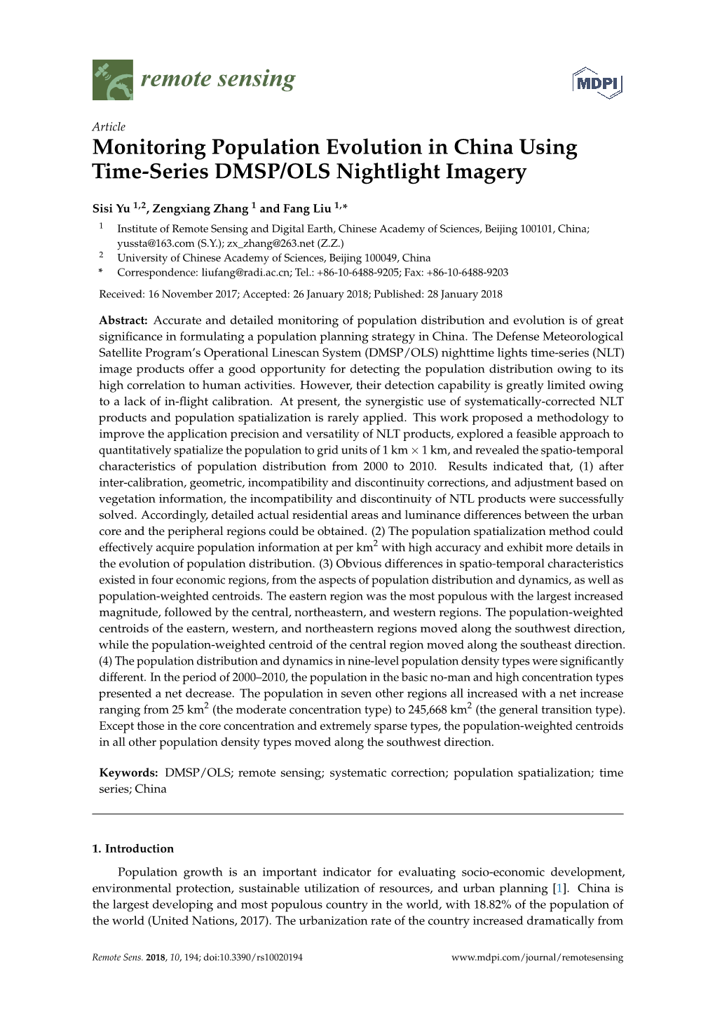 Monitoring Population Evolution in China Using Time-Series DMSP/OLS Nightlight Imagery