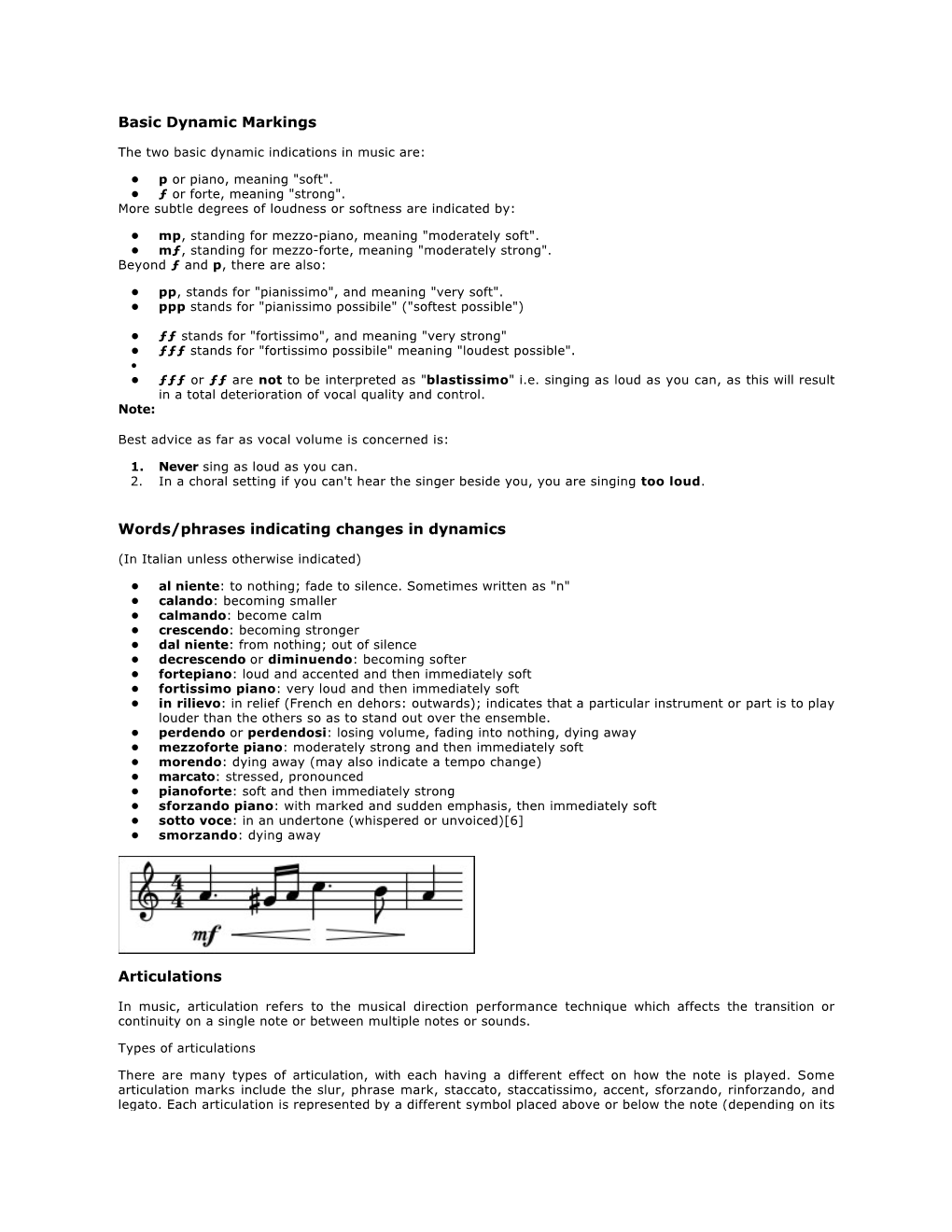 Basic Dynamic Markings Words/Phrases Indicating Changes