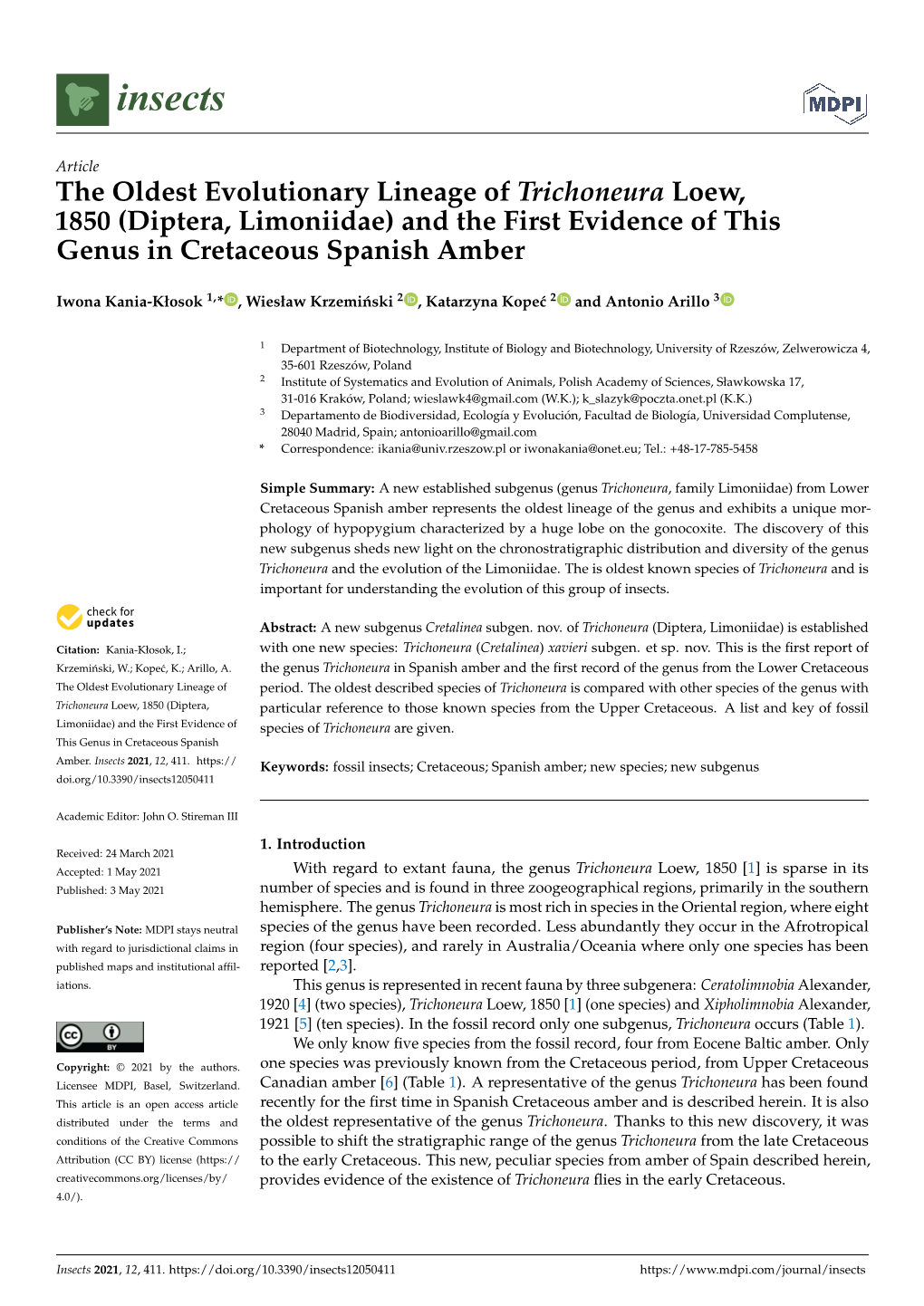 Diptera, Limoniidae) and the First Evidence of This Genus in Cretaceous Spanish Amber