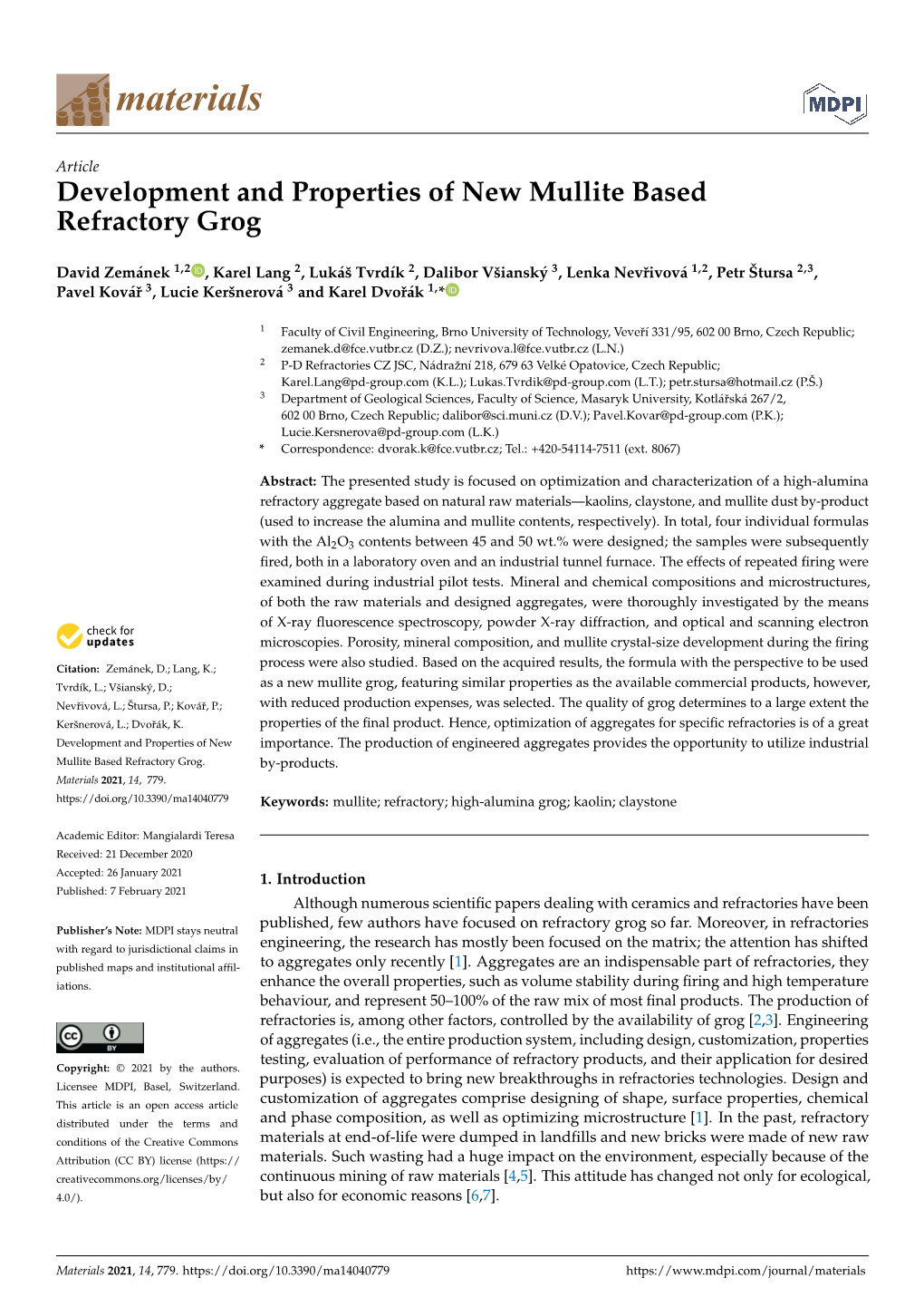 Development and Properties of New Mullite Based Refractory Grog