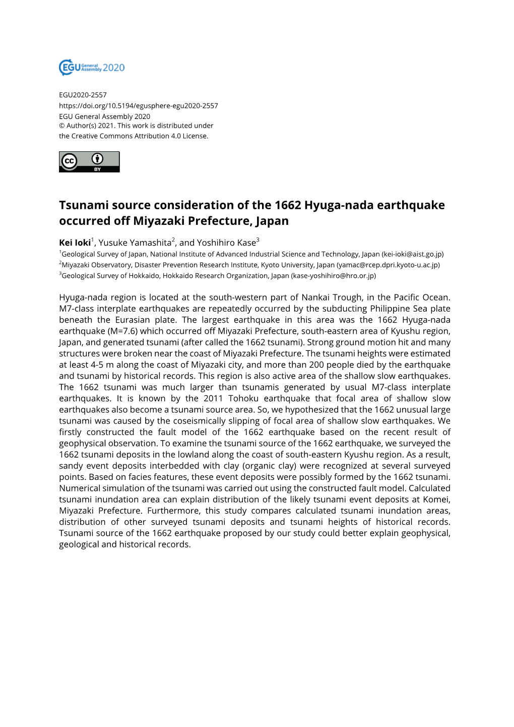 Tsunami Source Consideration of the 1662 Hyuga-Nada Earthquake Occurred Off Miyazaki Prefecture, Japan