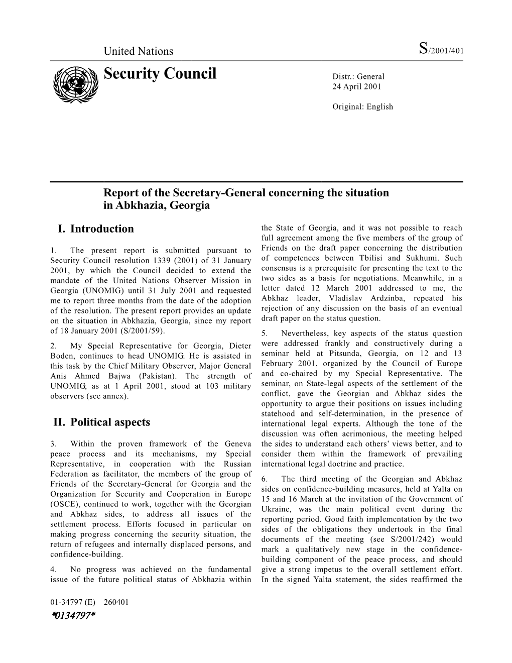 Security Council Distr.: General 24 April 2001